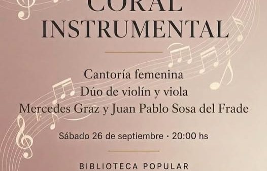 Se realizará un Concierto Coral Instrumental en la Biblioteca Popular