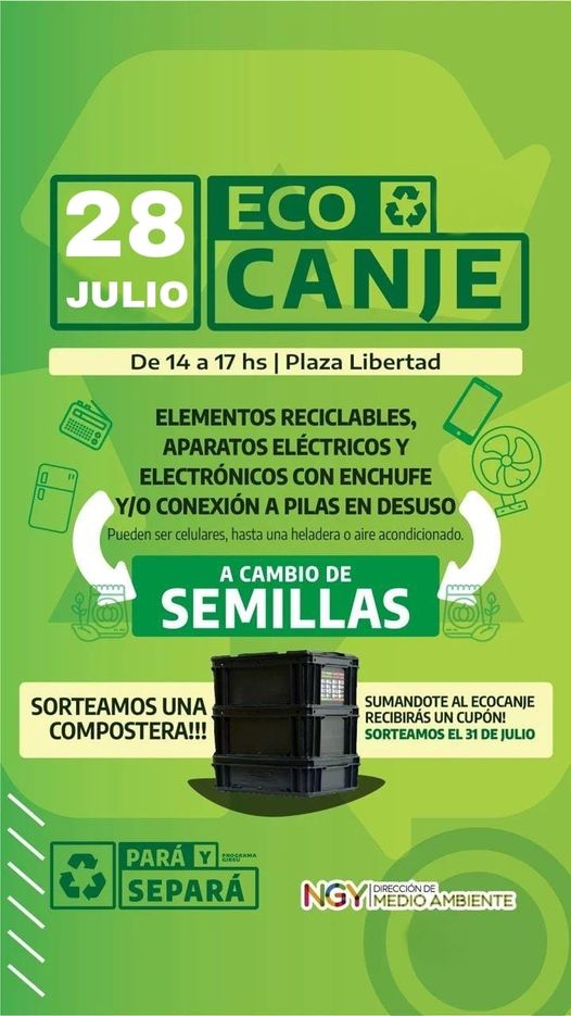 La Dirección de Medio Ambiente realizará un Nuevo Ecocanje en Plaza Libertad