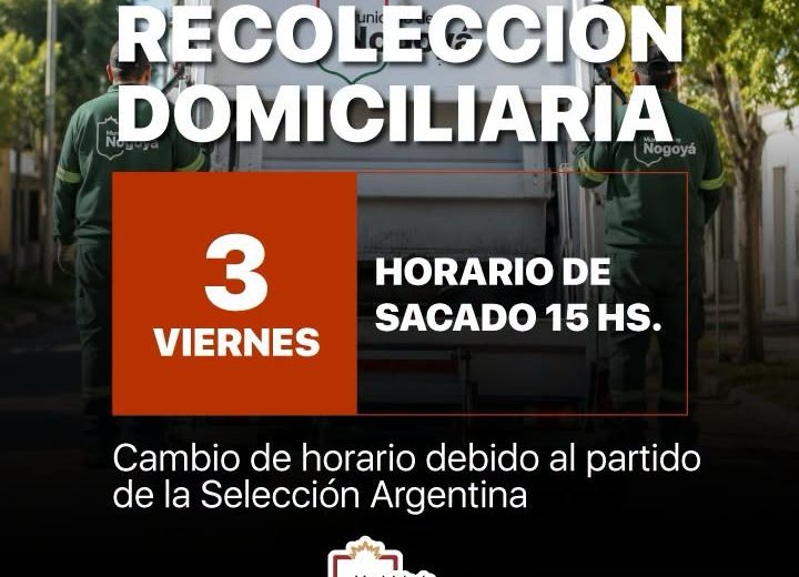 Hoy Viernes 3 de Julio la Recolección de Residuos Domiciliaria se realizará más temprano