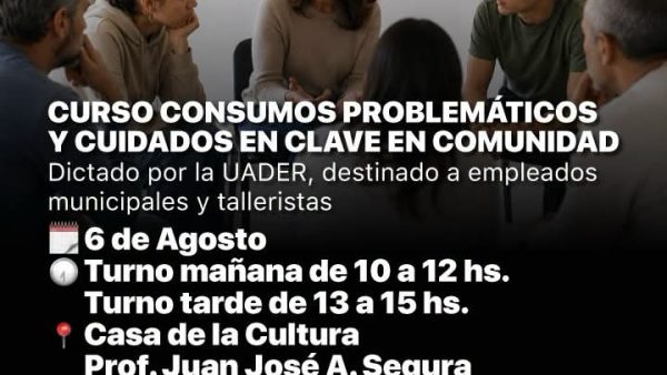 Se realizará un Curso de Consumos Problemáticos y cuidados en clave en Comunidad para Empleados Municipales y Talleristas