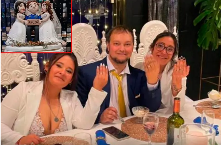 El “triángulo perfecto”: celebraron un casamiento de a tres con una fiesta de Boca