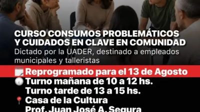 Se reprogramó el Curso sobre Consumos Problemáticos y cuidados