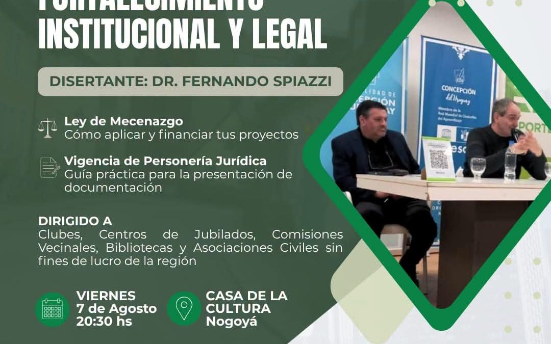 Se realizará una Charla de Fortalecimiento Institucional y Legal